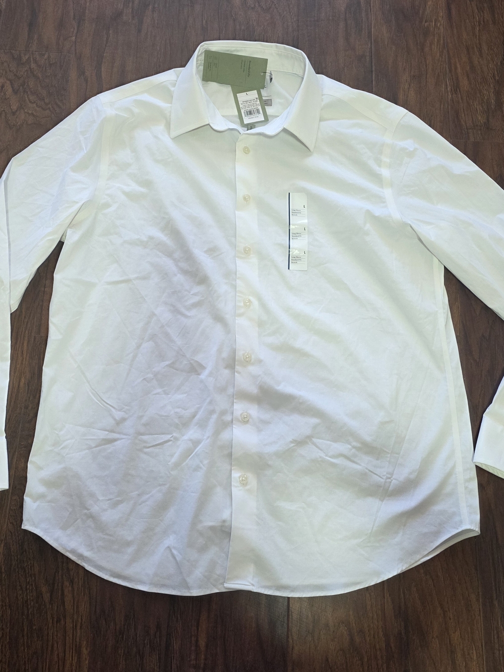 Goodfellow Men's Long-Sleeve Collared Button-Down Shirt, Stretch, Size L, White.